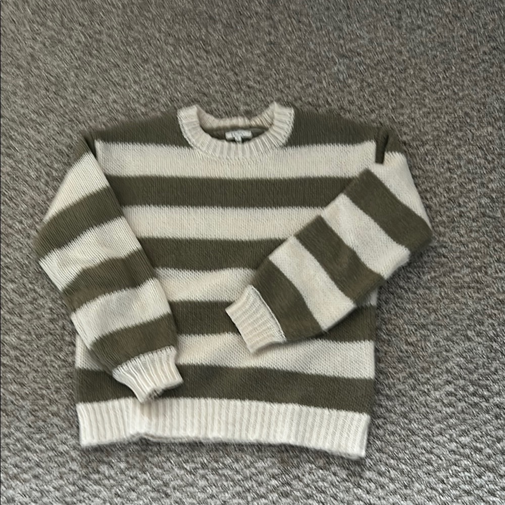 Z Supply Green and Cream Striped Crew Neck Sweater